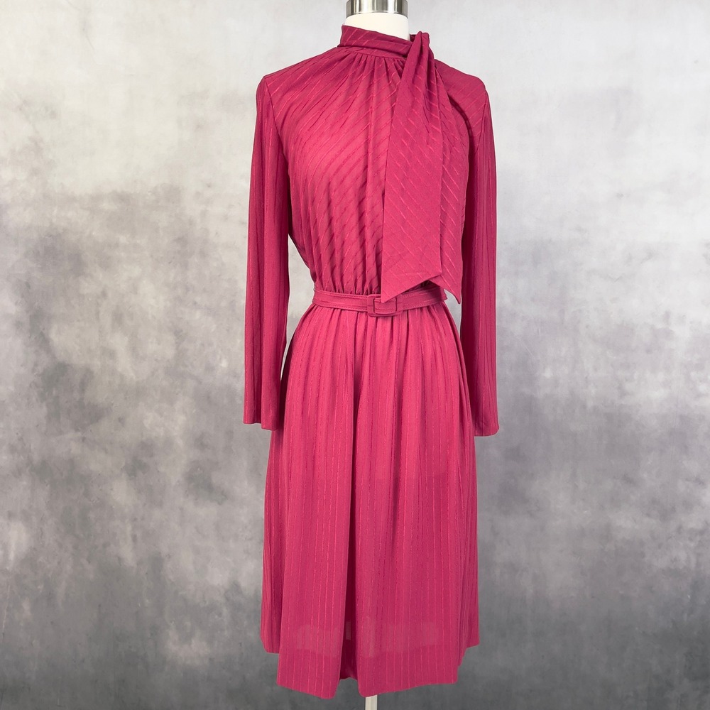 Henry Lee Womens Dress Vintage Pink Secretary Bow 80s Modest Size Medium‎ USA